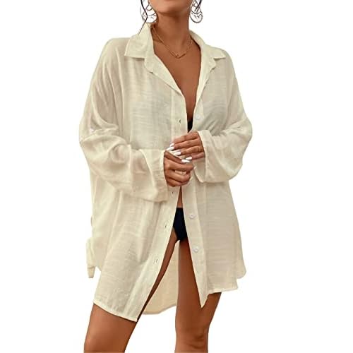 Bsubseach Women Button Down Beach Shirt Cover Up for Swimwear Blouse Tops P-ivory White