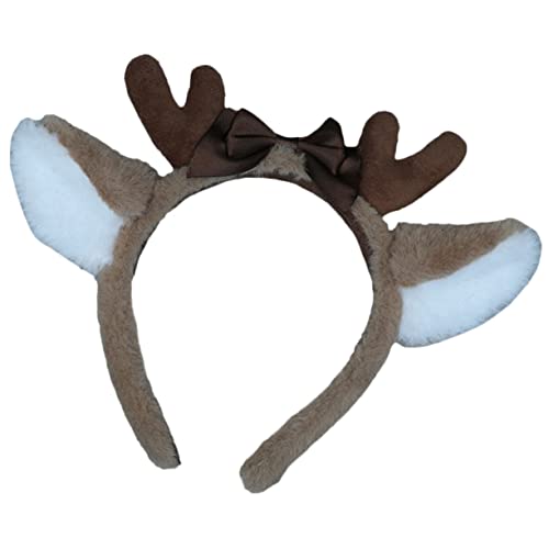 Healeved Christmas Reindeer Antlers Headband Deer Ear Hairband with Plush Material Cute Antlers Design Adjustable Comfort Fit Perfect for Christmas Parties and Costumes
