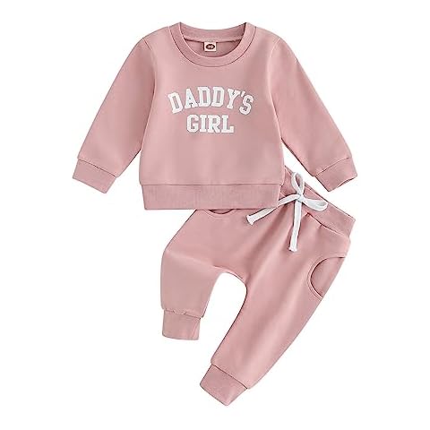 Toddler Baby Girl Clothes Daddys Girl Long Sleeve Pullover Sweatshirt Stretch Jogger Pants Infant Fall Winter Outfit (Daddys Girl Pink, 2-3 Years) Cover