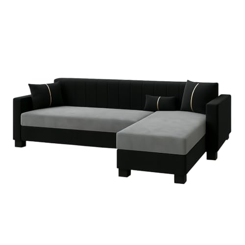 Image of SOCOZI Alveria 5 Seater RHS L Shape Sofa Set | Soft Velvet Suede Fabric | Modern Design | Plush Comfort Cushions for Living Room (Light Grey-Black)