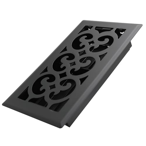 Howeall 4x8 Inches Heavy Duty Walkable Floor Register Easy Adjust Air Supply Lever Floor Vents - Charlotte Design - Vent Cover for Home Floor - Matte Black