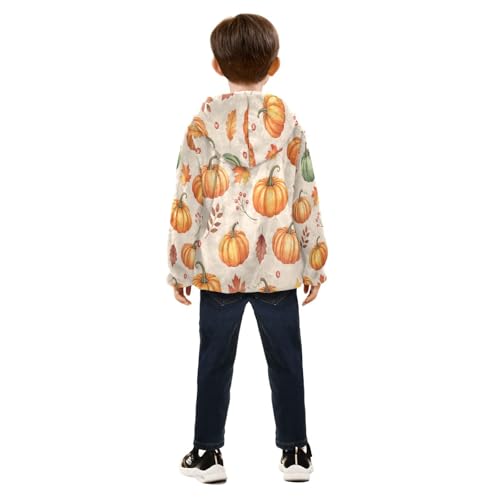Pumpkins Leaves and Berries Toddler Fleece Jacket Girl Boys Hooded Fleece Jacket Coat Warm Outwear Zip-up 3-10T4