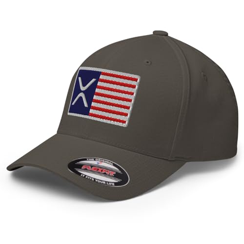 FX XRP USA Flag Crypto Fitted Hat Embroidered Curved Bill Mid Crown Closed-Back Structured Twill Cap