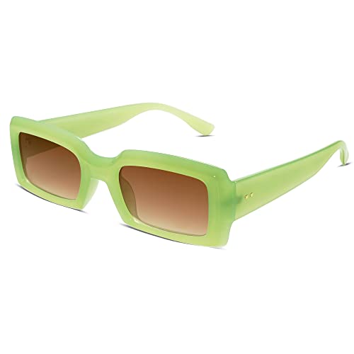 Allarallvr Trendy Rectangle Sunglasses for Women Men Vintage 90s Square Shades Thick Frame Nude Sunnies Sunglasses AR82002 Green