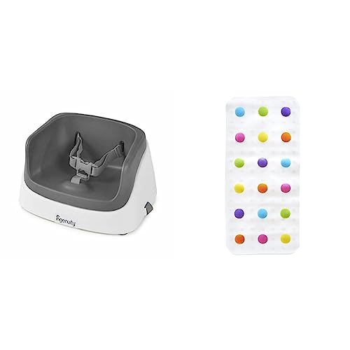 Ingenuity SmartClean Toddler Booster Seat, Slate, Dining and Feeding Seat for Toddlers, 16 Months + & Munchkin Dandy Dots Non Slip Baby Bath Mat, Colourful Bubble Bath Mat & Shower Mat