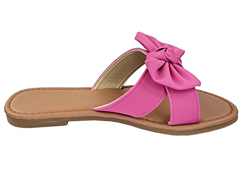Image of Tiara Women's Bow Sandals, Slip On Flat Slides with Bow Detail | Cute Summer Sandals, Cushioned for All-Day Comfort - Great for Beach, Vacation & Everyday Wear