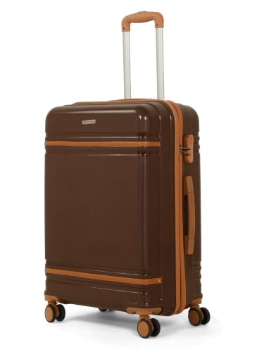 Image of Teakwood Medium Size 8 Wheels Trolley Bag, Hard Cabin with Zipper Closure, Adjustable Push Button & Cross Side Strap, Number Lock System 360 Degree (Medium, Brown)