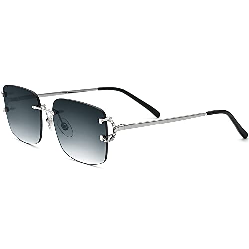 Image of HEPIDEM Rimless Rectangle Zircon Diamonds UV400 Square Sunglasses for Men with Nylon Lens