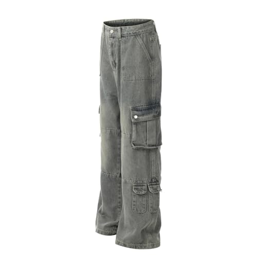 Jeans Pants Trousers Denim Retro Street Trendy Multi Pocket Washed Straight Tube Casual Commuting for Men3