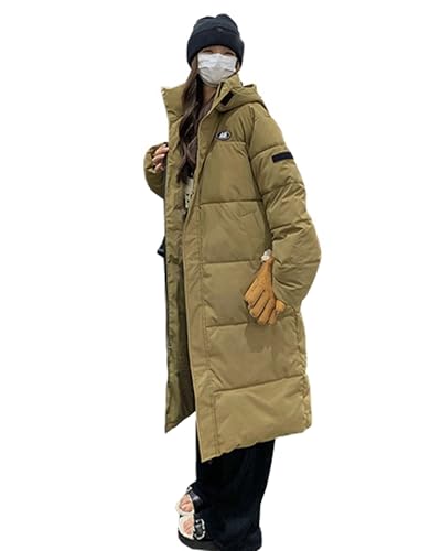 [ｉｎｏｔｅｎｋａ] ベンチコート レディース ダウンコート ロングコート 中綿 冬服 防寒 ダウンジャケット 防風 アウター フード付き ゆったり カジュアル 厚手 暖かい 大きいサイズ 韓国風 通勤 通学 秋冬(L カーキ)のサムネイル