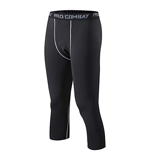 CFWL Mallas de Hombre, Leggings de Siete Puntos, Pantalones de fútbol para Correr Transpirables, Pantalones con Estampado elástico Alto WhiteXL Hombre Ajustados Pantalones de Parkour Pantalones