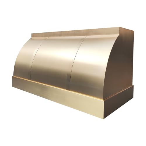 Image of SINDA Brushed Brass Range Hood with a High CFM Vent Includes LED Lights Baffle Filter and Straps 48 inchW x 26 inchH x 24 inchD Wall Mount
