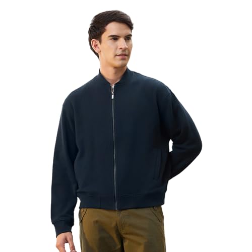 Image of Nobero Men's Premium Fleece Bomber Jacket | 280 GSM Fabric | Regular Fit Zip-Up Outerwear | Shirt Collar | Ribbed Cuffs & Hem | Casual Winter Layering Jacket
