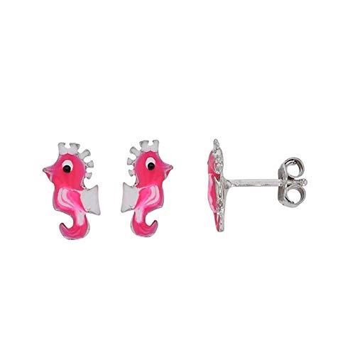 Boucles d'oreilles hippocampe argent 925 rhodié et émail précieux