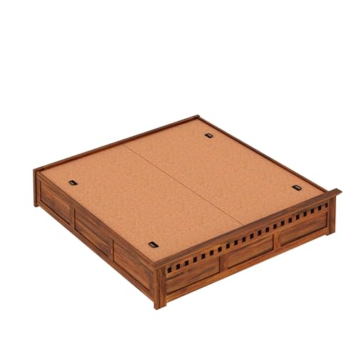 Image of Ganpati Arts Armania Solid Sheesham Wood Queen Size Bed with Box Storage Without Headboard Wooden Double Bed Cot Palang Furniture for Bedroom Living Room Home (Natural Finish)