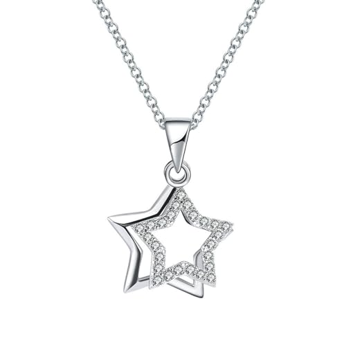 Collier Double Étoiles pavé argent véritable pour sublimer un décolleté féminin