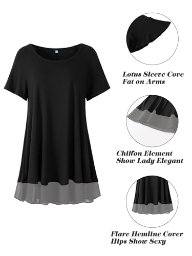 LARACE Plus Size Tunic Tops for Womens Summer Clothes Dressy Round Neck Short Sleeve Shirts Flowy Chiffon Blouses3