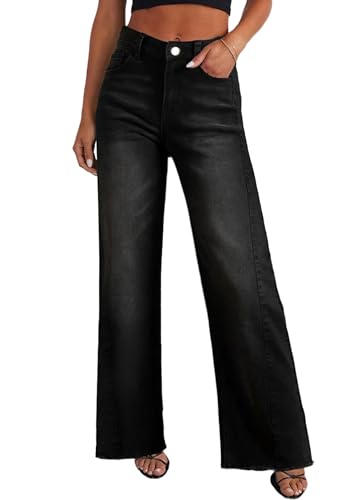 Image of PRETTYGARDEN Women's Wide Leg Jeans Raw Hem Denim Pants