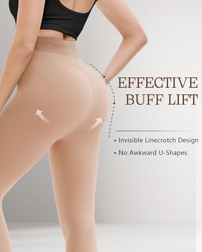 Image of HONGTEYA 2 Pairs Fleece Lined Tights Women - Warm Sheer Pantyhose Fake Translucent Tights Winter Thermal Leggings