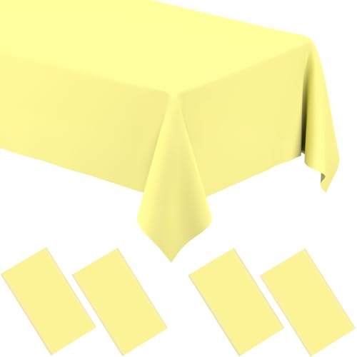 Image of WNINK 4 Pack Light Yellow Rectangular Plastic Tablecloths, Yellow Disposable Table Covers 54 inch x 108 inch for Birthday, Bridal Shower, Engagement Wedding, Picnic Parties and 8 ft Table Use