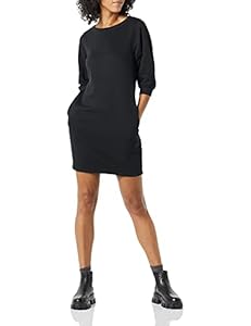 Amazon Essentials Damen Sweatshirtkleid mit Fleece-Blousonärmeln und U-Boot-Ausschnitt (in Übergröße erhältlich), Schwarz, XL