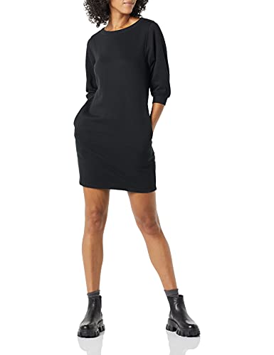 Amazon Essentials Damen Sweatshirtkleid mit Fleece-Blousonärmeln und U-Boot-Ausschnitt (in Übergröße erhältlich), Schwarz, XL