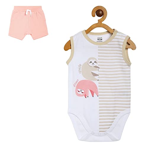 Image of miniklub Baby Sleeveless Round Neck Knitted Blended Cotton Top And Bottom, Pack of 2 (Multi Color)