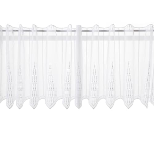SCHÖNER LEBEN. Visillo por metros, sin costura, bordados, lunares, color blanco, 45 cm de altura