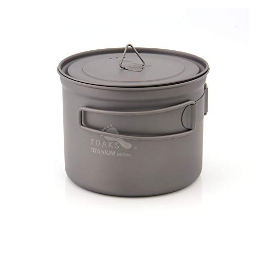 TOAKS Pure Titanium Cup Ultralight Outdoor Mug with Lid and Foldable Handle Camping Cookware (900ml ,small)