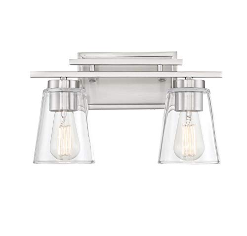 Savoy House 8-1020-2-SN Calhoun Modern Bohemian Clear Glass Bathroom Vanity Wall Light, 2-Light 120 Total Watts, 9