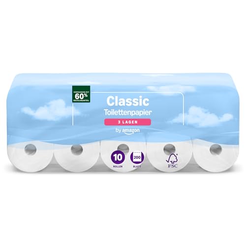 by Amazon Classic Toilettenpapier, 3-lagig, 10 Rollen (10 Rollen, 1er-Pack), 200 Blatt pro Rolle, FSC-zertifiziert