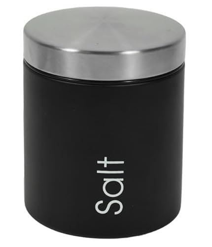 Kasaviva JOLLY BARATTOLO,Corpo in Metallo e Coperchio in Acciaio Inox, Giara per Zucchero, Sale, Caffè d10 cm x h12 cm (Sale, Nero)