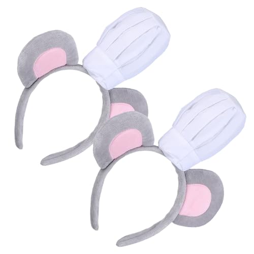 FUTUREORYY 2 Piezas Diadema Orejas Ratón con Sombrero de Chef Gris Suave Accesorio Ligero y Cómodo para Fiesta Infantil Carnaval y Cumpleaños