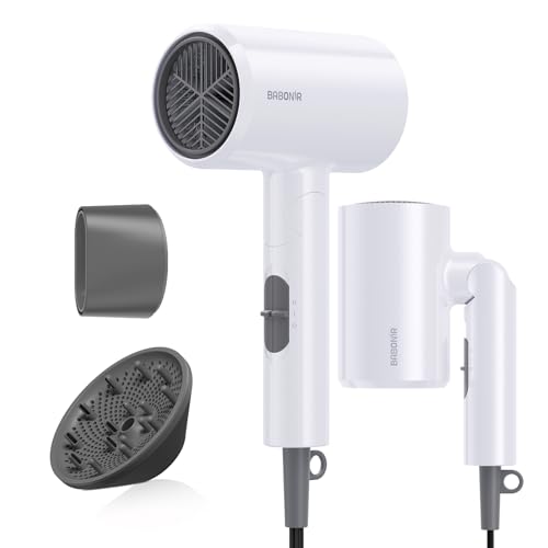 Image of BABONIR 1875W Hair Dryer with Diffuser for Curly Hair, Foldable, White