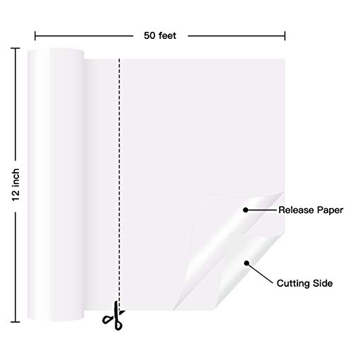 Image of HTVRONT White Permanent Vinyl - 12 inch x 50 FT White Adhesive Vinyl Roll for All Cutting Machine, Silhouette and Cameo Cutters