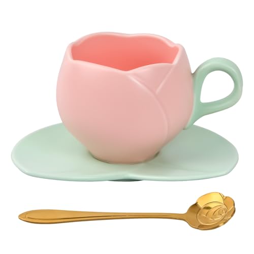 Lista de Tazas con cuchara favoritos de las personas. 42 Dokpav Taza de Tulipan, Juego Tazas de Café Cerámica con Diseño De Tulipán, Taza de Té de Porcelana con Platillo y Cuchara