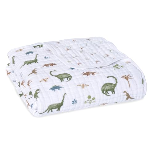Image of aden + anais Essentials Dream Blanket, Muslin Baby Blankets for Girls & Boys, Ideal Lightweight Newborn Nursery & Crib Blanket, Dino Jungle