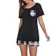 JCQIGOA Schlafanzug Damen Kurz Pyjama Damen Sommer Zweiteiler Baumwolle Set Schlafshirt Kurzarm Shorty，Schwarz L