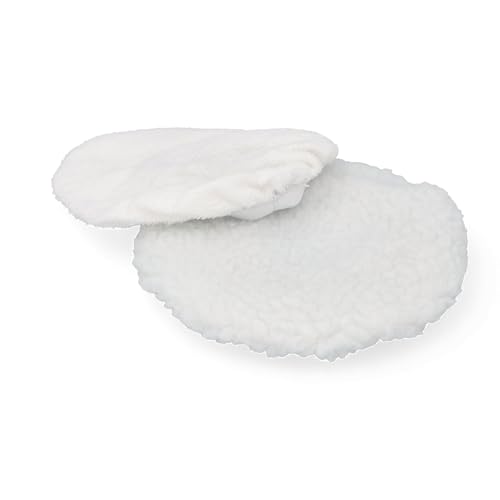 cartrend Polierhauben-Set 180mm Zubehörset für Poliermaschinen mit 180 mm Polierteller, Polierpads aus 1x Webpelz 1x Frottee zum Auftragen und Auspolieren, zweiteiliges Set, waschbar, weiß