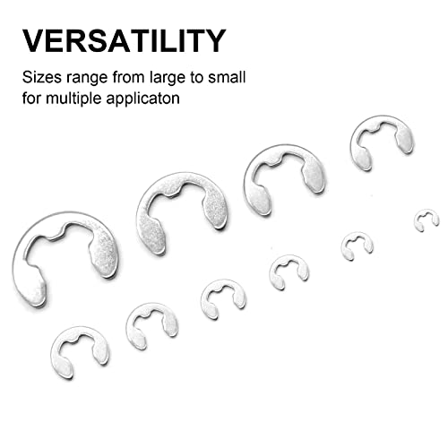 Qteatak 200-Pcs 10-Size Stainless E-Clip Circlip External Retaining Ring Assortment Set - 304 Stainless Steel(1.5Mm 2Mm 2.5Mm 3Mm 3.5Mm 4Mm 5Mm 6Mm 7Mm 8Mm) #TOP3