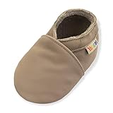 YALION Krabbelschuhe Baby Lederpuschen Baby Lauflernschuhe für Mädchen Junge(22/23 EU, Beige+Grey)