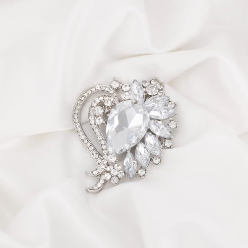 Image of LAXPICOL Vintage Austrian Crystal Elegant Heart Flower Brooch Pin For Women Wedding Broach Pin