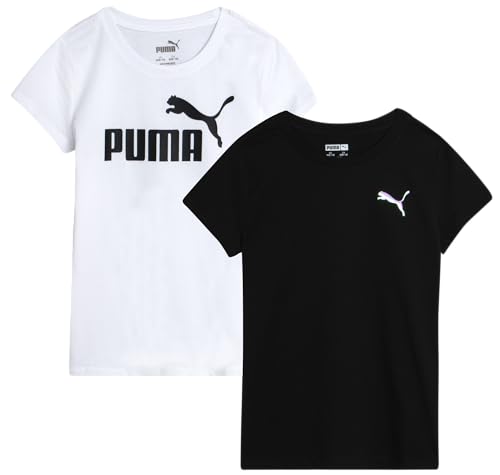 PUMA Girls T Shirts - 2 Pack Short Sleeve Logo Graphic Tees - Casual Everyday Athletic Shirts for Girls (Sizes: S-XL)