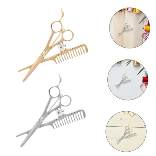 Broche 6 piezas tijeras y peine con rhinestone miniatura 6