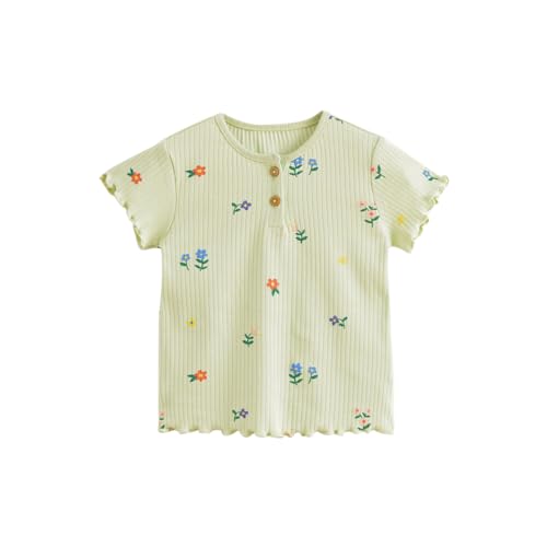 Image of MARC&JANIE Girls Short Sleeve Tshirts Crew Neck Cotton Shirts Knit Lace Summer Tops 230862