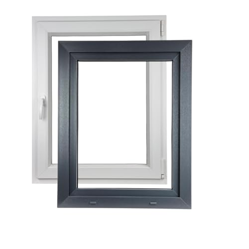 ALUCON Fenster 800x1000 mm – Kunststofffenster 80x100 cm – Flügelfenster Innen Weiß/Außen Anthrazit – DIN Rechts