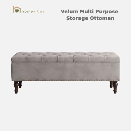 Image of Velum 3 Seater Sofa for Living Room & Office | Premium Fabric Upholstery | Solid Wood Frame | Comfortable Seating | 3 Years Warranty (Light Grey, Storage Ottoman)