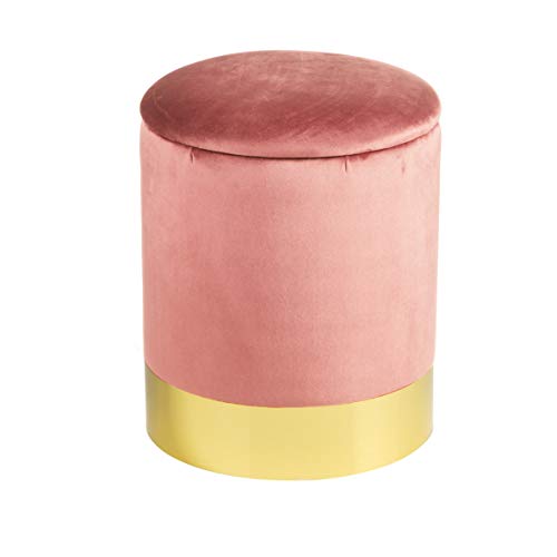 Baroni Home Pouf Contenitore in Velluto Poggiapiedi con Base Dorata 31X31X39 cm, Rosa