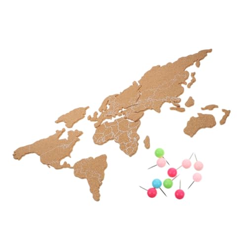 BESPORTBLE 1Set World Map Cork Board Decorative Wall Tiles Self Adhesive Bulletin Board for Home Office Kitchen School Easy Installation with Push Pins for Educational