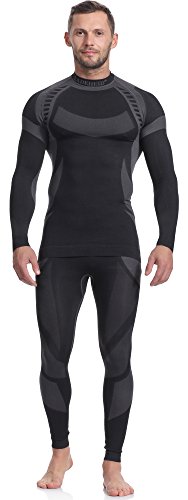 Preisvergleich Produktbild Ladeheid Herren Funktionsunterwäsche Set Langarm Shirt Lange Unterhose Thermoaktiv (Schwarz / Grau, L)